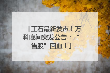 王石最新发声！万科晚间突发公告：“售股”回血！