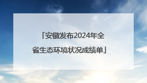 安徽发布2024年全省生态环境状况成绩单