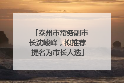 泰州市常务副市长沈峻峰，拟推荐提名为市长人选